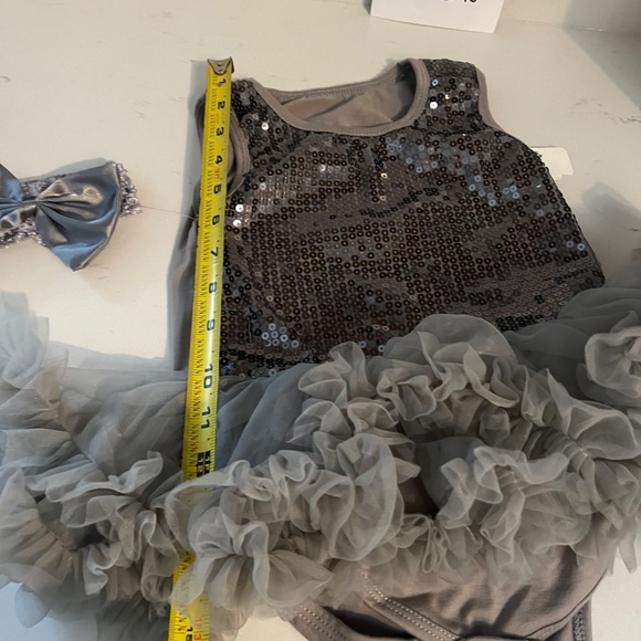 Grey Sequin Tulle Dress 9-12month,Tulle sequin dress w bow, Euro tutu dress NEW - Picture 6 of 6